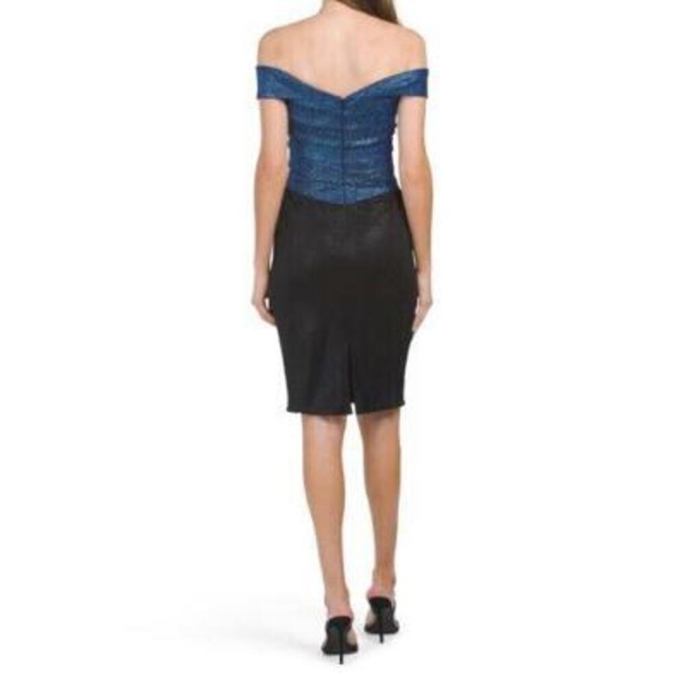 NWT UNIQUE RENE BY RENE RUIZ blue black Metallic Layered Cocktail Dress 16 - Picture 2 of 2